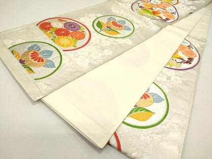 平和屋着物◎六通柄袋帯　唐織　鴛鴦花丸文　橘　金銀糸　正絹　逸品　DAAZ1867xg