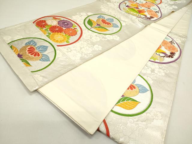 平和屋着物◎六通柄袋帯　唐織　鴛鴦花丸文　橘　金銀糸　正絹　逸品　DAAZ1867xg
