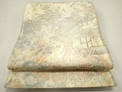 平和屋着物◎佐賀錦　六通柄袋帯　風景文　鳳凰　金銀糸　正絹　逸品　DAAZ1870xg