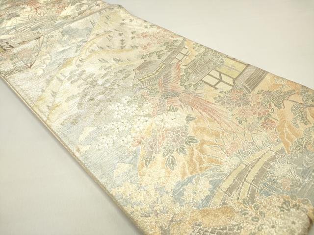 平和屋着物◎佐賀錦　六通柄袋帯　風景文　鳳凰　金銀糸　正絹　逸品　DAAZ1870xg