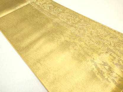 平和屋着物◎六通柄袋帯　花唐草間道　金糸　引箔　正絹　逸品　DAAZ1882xg