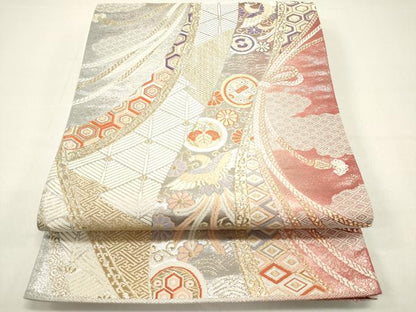 平和屋着物◎六通柄袋帯　唐織　几帳鳳凰花文　プラチナ二重織　正絹　逸品　DAAZ1883xg