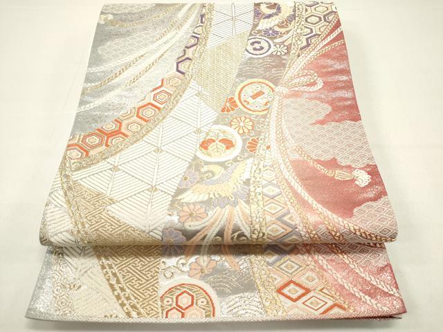平和屋着物◎六通柄袋帯　唐織　几帳鳳凰花文　プラチナ二重織　正絹　逸品　DAAZ1883xg