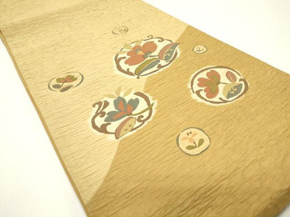 平和屋着物◎太鼓柄袋帯　ふくれ織　花丸文　正絹　逸品　DAAZ1888xg