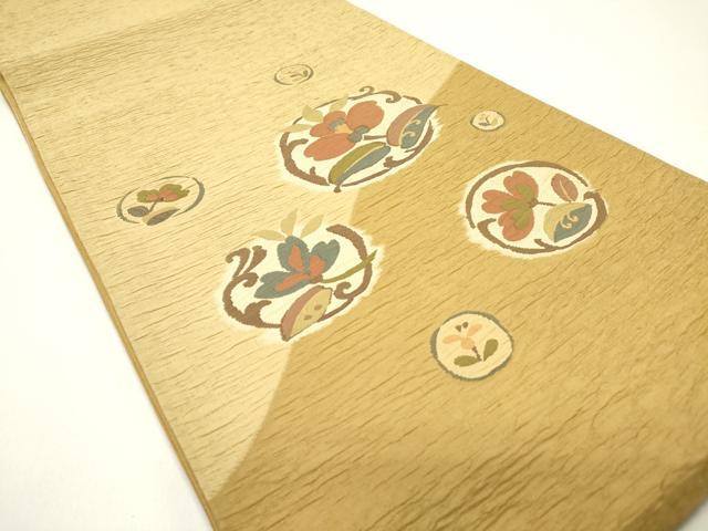 平和屋着物◎太鼓柄袋帯　ふくれ織　花丸文　正絹　逸品　DAAZ1888xg