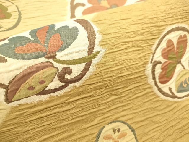 平和屋着物◎太鼓柄袋帯　ふくれ織　花丸文　正絹　逸品　DAAZ1888xg