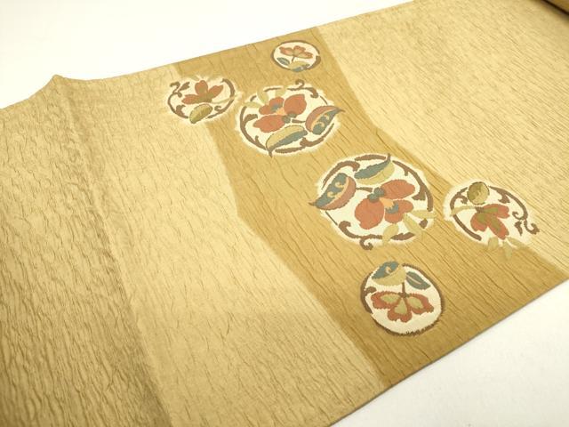 平和屋着物◎太鼓柄袋帯　ふくれ織　花丸文　正絹　逸品　DAAZ1888xg