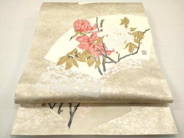平和屋着物◎六通柄袋帯 作家物 花物語 寒牡丹 引箔 正絹 逸品 DAAZ1889xg