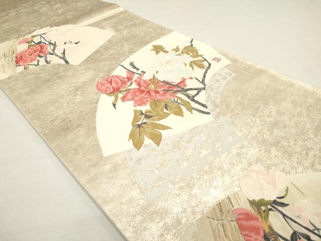 平和屋着物◎六通柄袋帯 作家物 花物語 寒牡丹 引箔 正絹 逸品 DAAZ1889xg