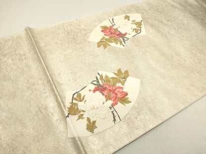 平和屋着物◎六通柄袋帯 作家物 花物語 寒牡丹 引箔 正絹 逸品 DAAZ1889xg