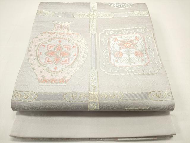 平和屋着物◎六通柄袋帯 唐織 縄文格子 陶器 金糸 正絹 逸品 DAAZ1891xg