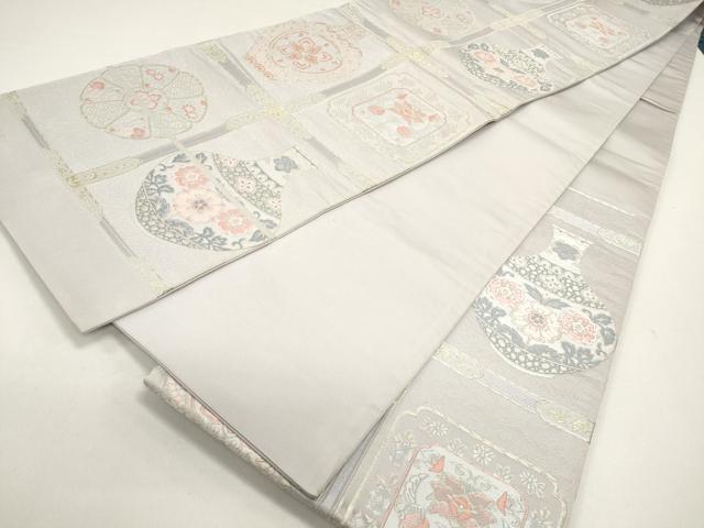 平和屋着物◎六通柄袋帯 唐織 縄文格子 陶器 金糸 正絹 逸品 DAAZ1891xg