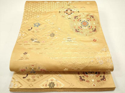 平和屋着物◎六通柄袋帯　唐織　切嵌正倉院花文　金糸　正絹　逸品　DAAZ1894xg