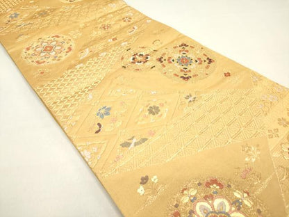 平和屋着物◎六通柄袋帯　唐織　切嵌正倉院花文　金糸　正絹　逸品　DAAZ1894xg