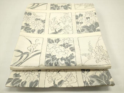 平和屋着物◎六通柄袋帯　色紙花文　正絹　逸品　DAAZ1898xg