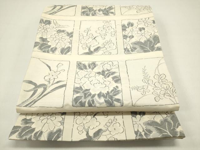 平和屋着物◎六通柄袋帯　色紙花文　正絹　逸品　DAAZ1898xg