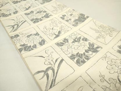 平和屋着物◎六通柄袋帯　色紙花文　正絹　逸品　DAAZ1898xg