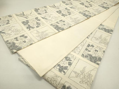 平和屋着物◎六通柄袋帯　色紙花文　正絹　逸品　DAAZ1898xg
