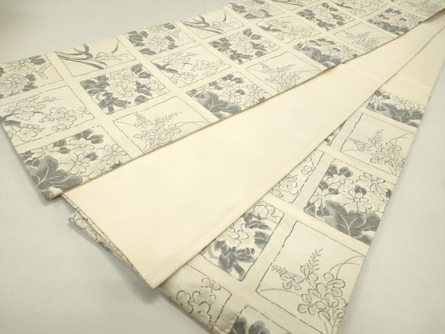 平和屋着物◎六通柄袋帯　色紙花文　正絹　逸品　DAAZ1898xg