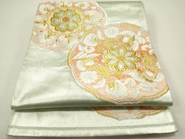 平和屋着物◎六通柄袋帯　鏡裏花鳥文　金銀糸　正絹　逸品　DAAZ1899xg