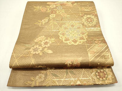 平和屋着物◎六通柄袋帯　正倉院花鳥文　金糸　正絹　逸品　DAAZ1900xg