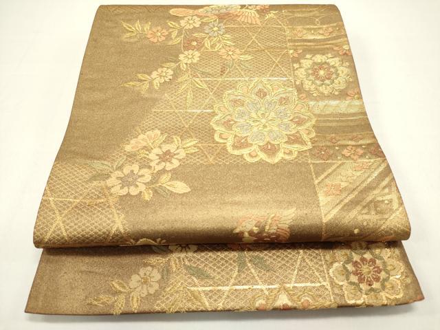 平和屋着物◎六通柄袋帯　正倉院花鳥文　金糸　正絹　逸品　DAAZ1900xg