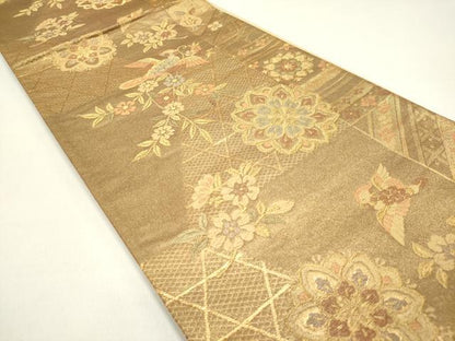 平和屋着物◎六通柄袋帯　正倉院花鳥文　金糸　正絹　逸品　DAAZ1900xg