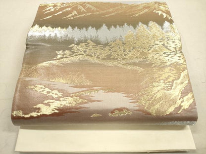 平和屋着物◎六通柄袋帯　遠山風景文　樹林文　金銀糸　正絹　逸品　DAAZ1909xg