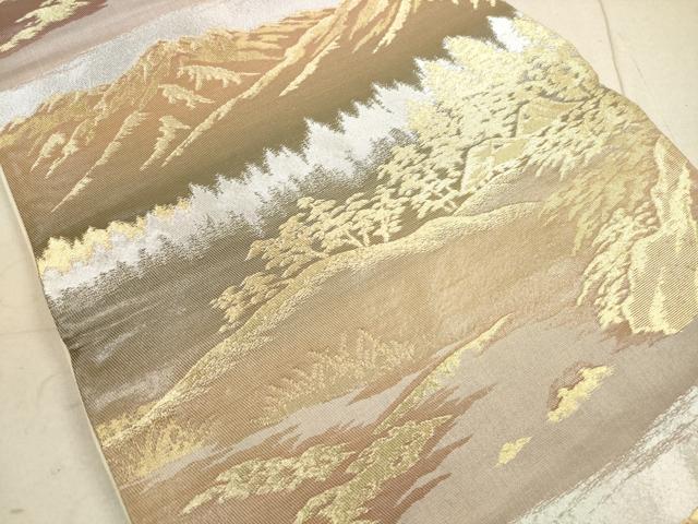 平和屋着物◎六通柄袋帯　遠山風景文　樹林文　金銀糸　正絹　逸品　DAAZ1909xg