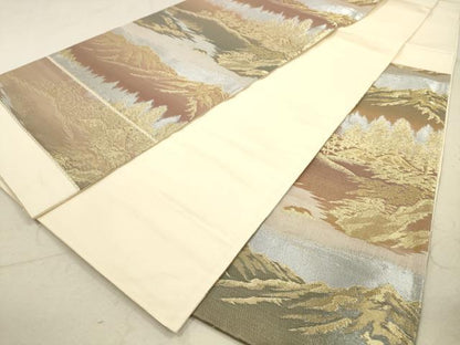 平和屋着物◎六通柄袋帯　遠山風景文　樹林文　金銀糸　正絹　逸品　DAAZ1909xg