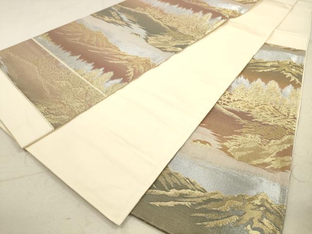 平和屋着物◎六通柄袋帯　遠山風景文　樹林文　金銀糸　正絹　逸品　DAAZ1909xg