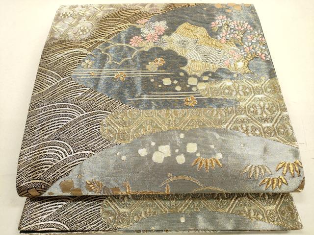 平和屋着物◎六通柄袋帯　風景文　金銀糸　正絹　逸品　DAAZ1911xg