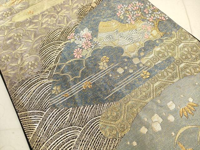 平和屋着物◎六通柄袋帯　風景文　金銀糸　正絹　逸品　DAAZ1911xg