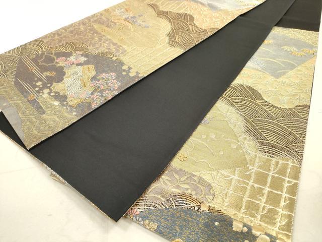 平和屋着物◎六通柄袋帯　風景文　金銀糸　正絹　逸品　DAAZ1911xg