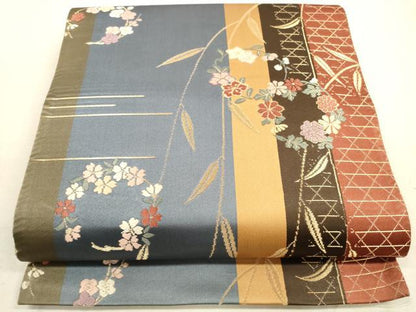 平和屋着物◎六通柄袋帯　唐織　花間道　金糸　正絹　逸品　DAAZ1914xg