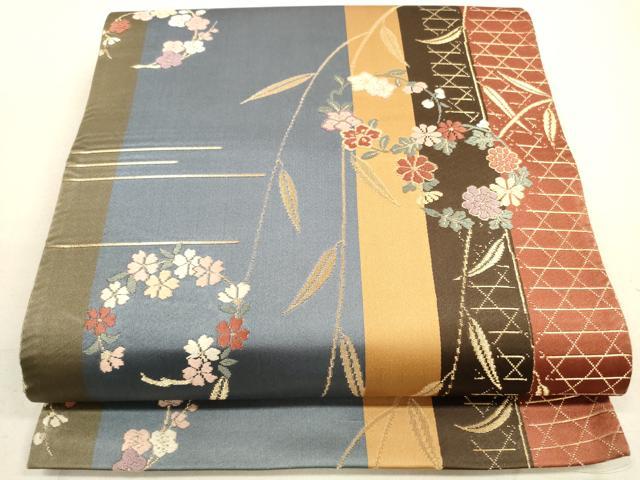 平和屋着物◎六通柄袋帯　唐織　花間道　金糸　正絹　逸品　DAAZ1914xg