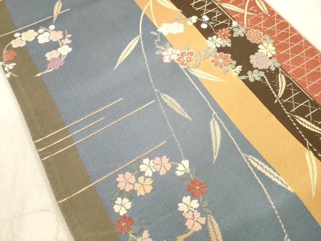 平和屋着物◎六通柄袋帯　唐織　花間道　金糸　正絹　逸品　DAAZ1914xg