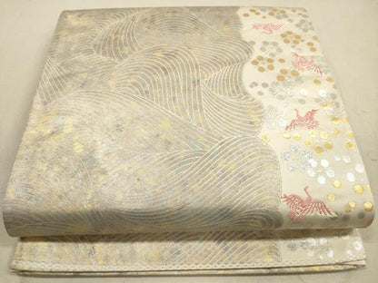 平和屋着物◎六通柄袋帯　立波飛鶴梅文　金銀糸　引箔　正絹　逸品　DAAZ1918xg