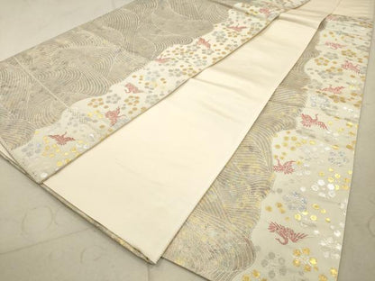 平和屋着物◎六通柄袋帯　立波飛鶴梅文　金銀糸　引箔　正絹　逸品　DAAZ1918xg