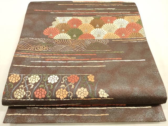 平和屋着物◎六通柄袋帯 唐織 横段吉祥花文 菊 金糸 正絹 逸品 DAAZ1922xg