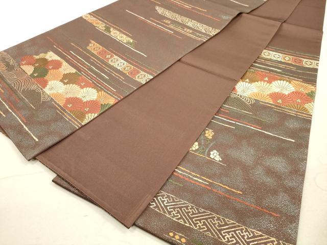 平和屋着物◎六通柄袋帯 唐織 横段吉祥花文 菊 金糸 正絹 逸品 DAAZ1922xg