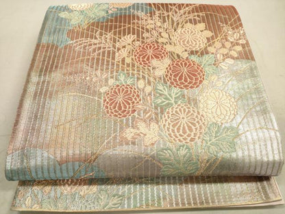 平和屋着物◎六通柄袋帯　雲取り秋草文　金糸　引箔　正絹　逸品　DAAZ1923xg