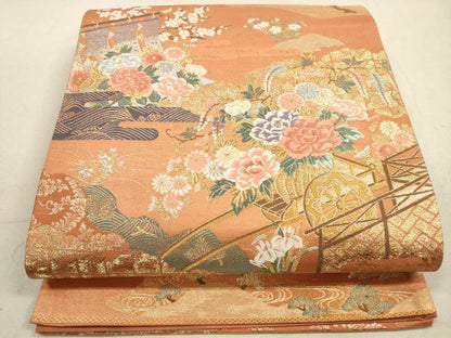 平和屋着物◎六通柄袋帯　唐織　花車文　金銀糸　正絹　逸品　DAAZ1925xg