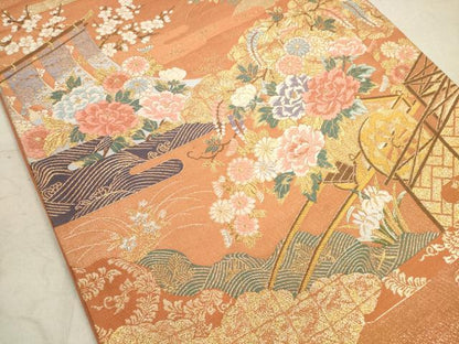 平和屋着物◎六通柄袋帯　唐織　花車文　金銀糸　正絹　逸品　DAAZ1925xg