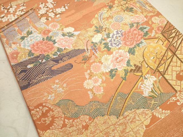 平和屋着物◎六通柄袋帯　唐織　花車文　金銀糸　正絹　逸品　DAAZ1925xg