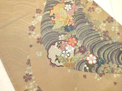 平和屋着物◎六通柄袋帯　唐織　雪輪花蝶文　金糸　正絹　逸品　DAAZ1926xg