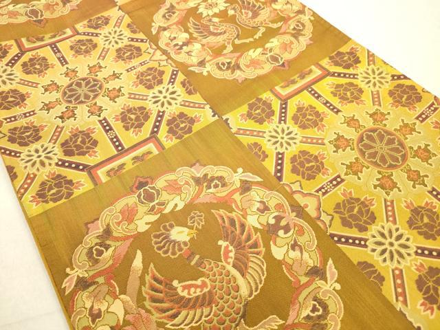平和屋着物◎六通柄袋帯　紹巴　市松鳳凰花文　正絹　逸品　DAAZ1927xg