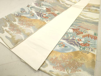 平和屋着物◎六通柄袋帯　唐織　鴛鴦風景花文　金銀糸　正絹　逸品　DAAZ1928xg