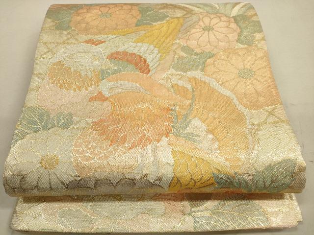 平和屋着物◎佐賀錦　六通柄袋帯　鴛鴦花文　金銀糸　正絹　逸品　DAAZ1932xg