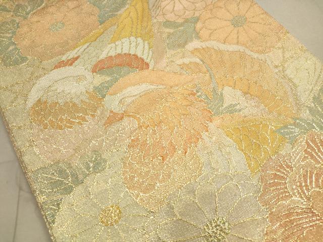 平和屋着物◎佐賀錦　六通柄袋帯　鴛鴦花文　金銀糸　正絹　逸品　DAAZ1932xg
